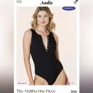 Andie Swimwear size LARGE TALL, one piece black ribbed swimsuit, like new, cute!